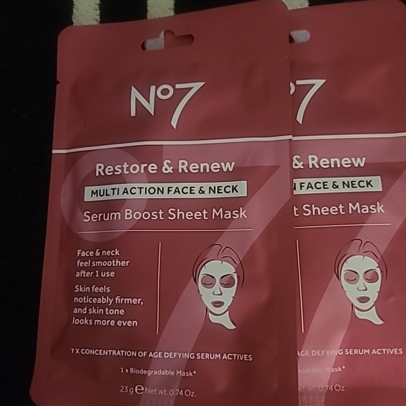 no7 Other - No7 Restore Tenew Multi Action Face Neck Serum Boost Sheet Mask qty 2